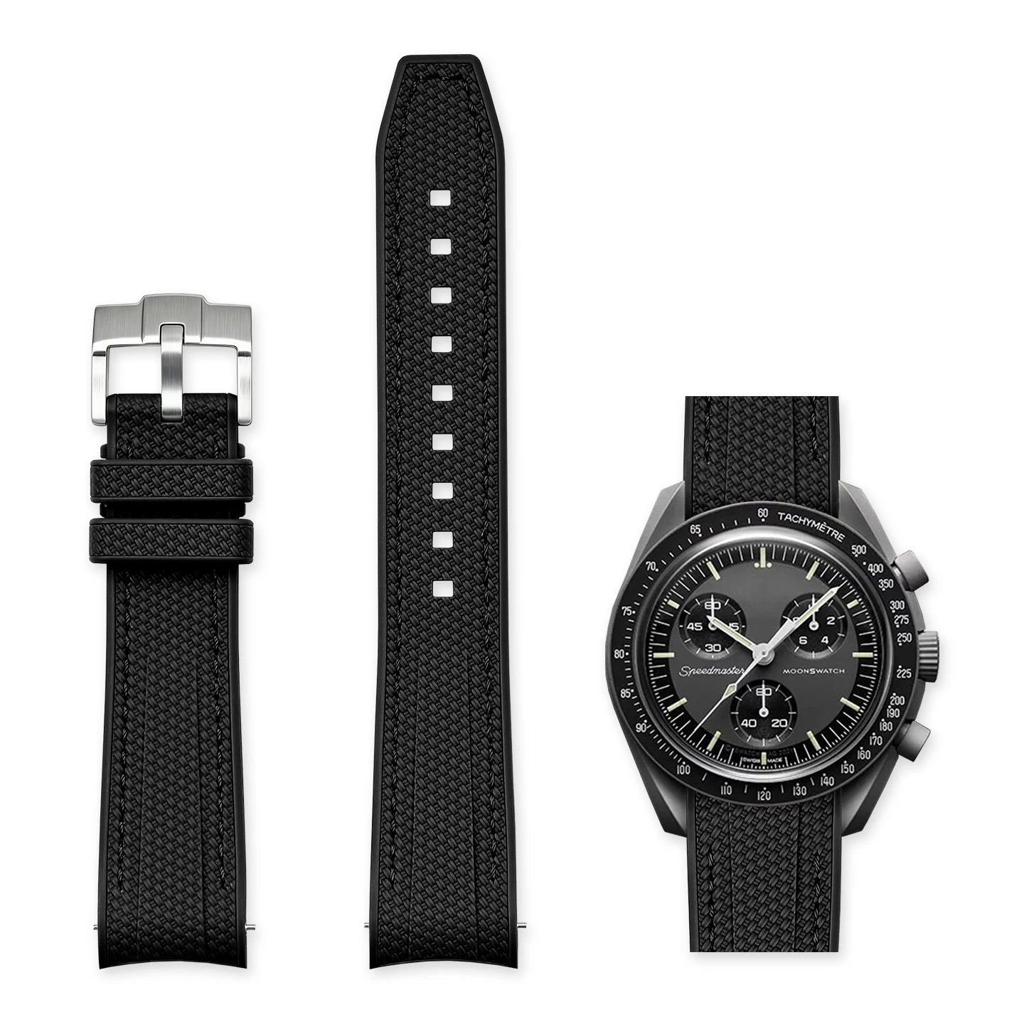 Cinturino in gomma nero con riga nera 20mm per Omega x Swatch MoonSwatch con sgancio rapido