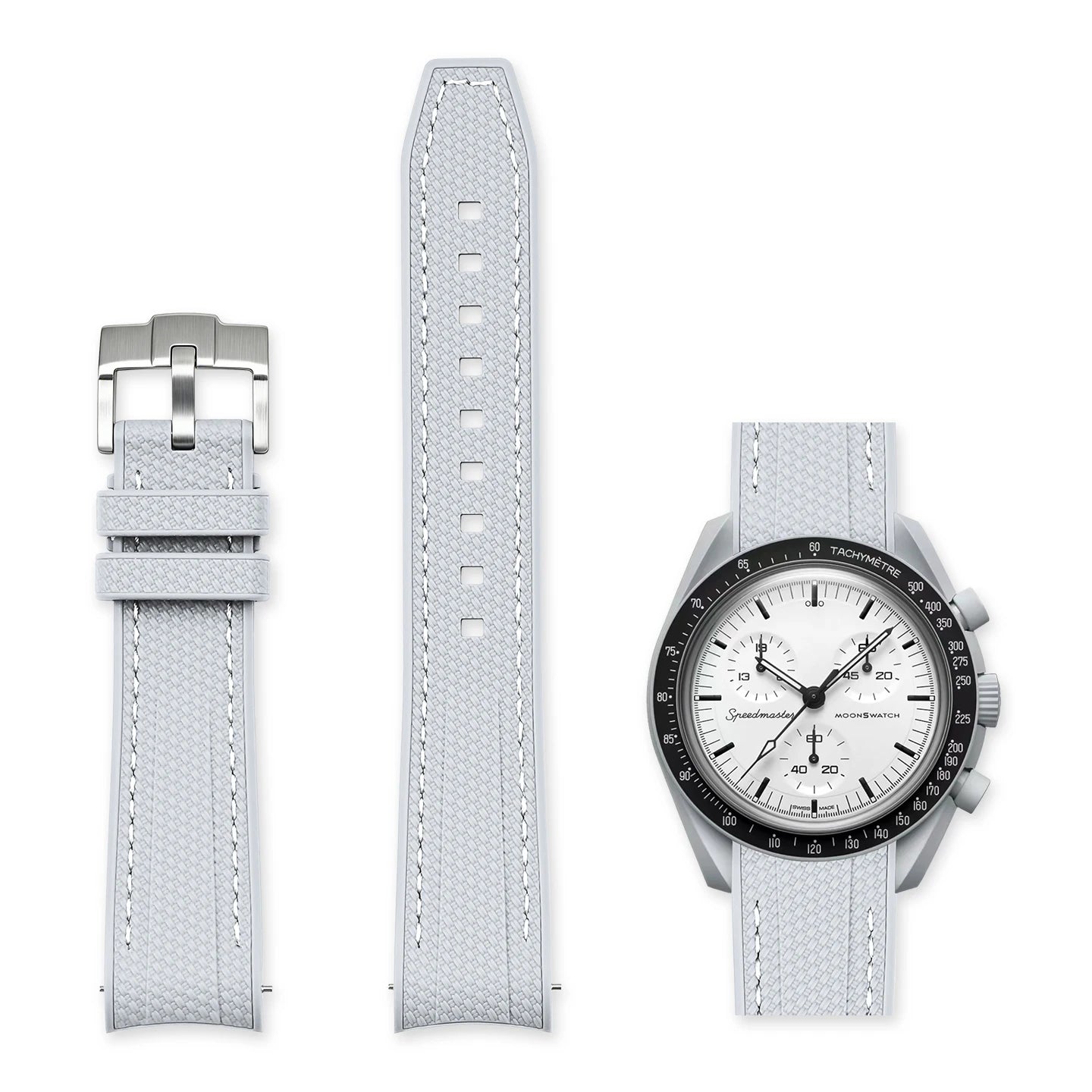 Cinturino in gomma grigio chiaro e bianco 20mm per Omega x Swatch MoonSwatch con sgancio rapido