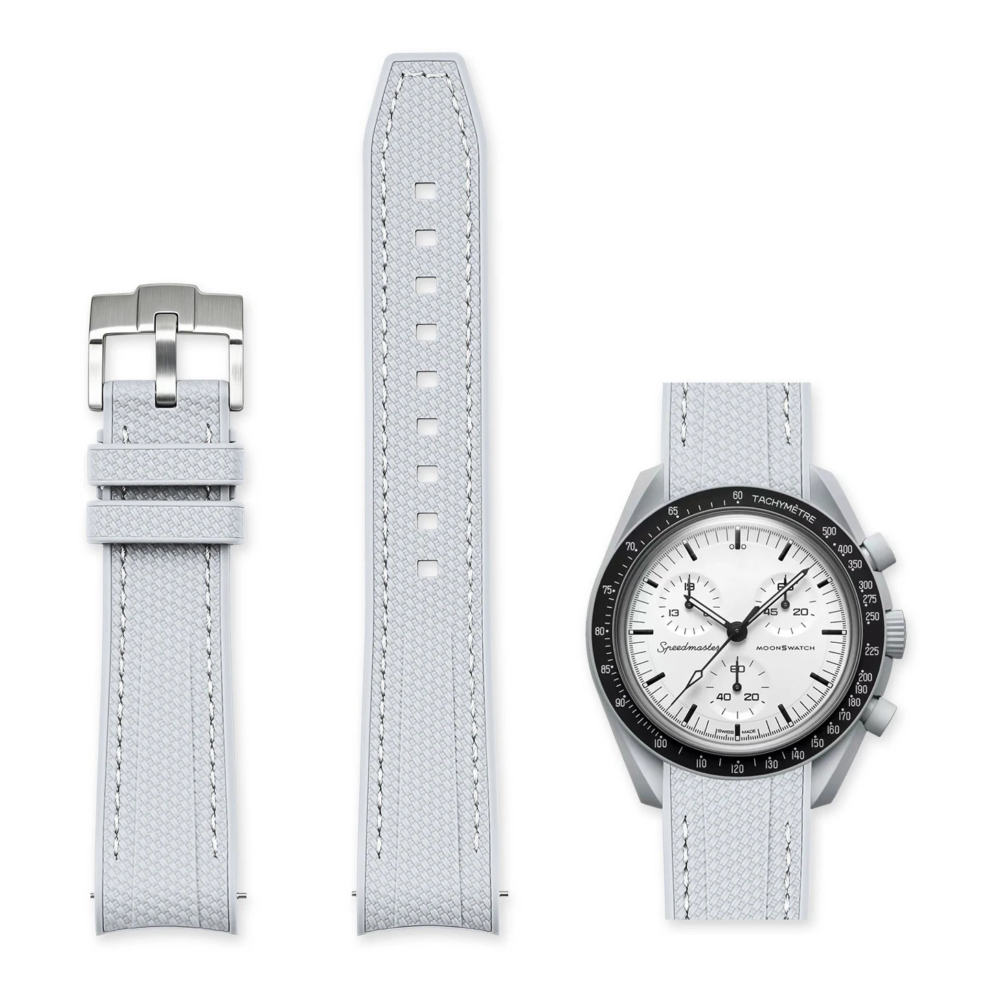 Cinturino in gomma grigio chiaro e grigio 20mm per Omega x Swatch MoonSwatch con sgancio rapido