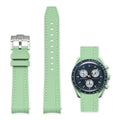 Cinturino in gomma verde con riga bianca 20mm per Omega x Swatch MoonSwatch con sgancio rapido