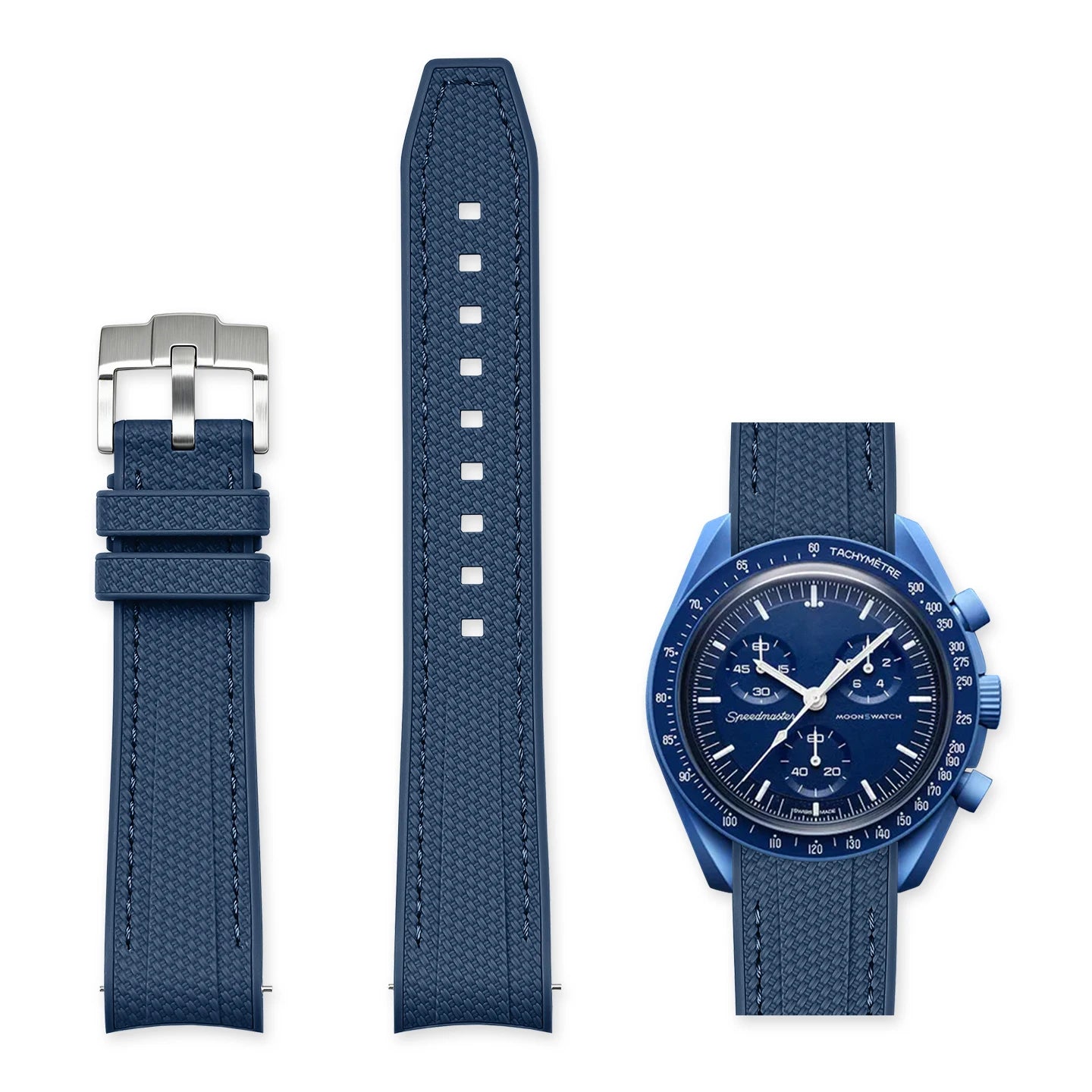 Cinturino in gomma blu con riga blu 20mm per Omega x Swatch MoonSwatch con sgancio rapido